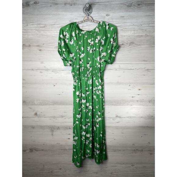 On 34th Dress Womens 3X Green Floral Maxi Puff Sleeve Smocked Waist Lined V Neck - Picture 10 of 10